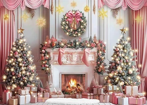 Pink Christmas Backdrop for Photography Christmas Tree Fireplace Background 10x8ft Pink Winter Christmas Banner, New Year Family Holiday Party Decoration, Photo Studio Props Pictures Pink Christmas Backdrop for Photography Christmas Tree Fireplace Background 10x8ft Pink Winter Christmas Banner, New Year Family Holiday Party Decoration, Photo Studio Props Pictures