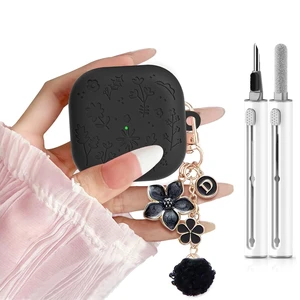 for Samsung Galaxy Buds 4 Case/Galaxy Buds 4 Pro Case Cover,Cute Engraved Flower Cover for Samsung Galaxy Buds 4/4 Pro,Silicon Skin with Girly Floral Keychain&Cleaing Pen Women Girls-Black for Samsung Galaxy Buds 4 Case/Galaxy Buds 4 Pro Case Cover,Cute Engraved Flower Cover for Samsung Galaxy Buds 4/4 Pro,Silicon Skin with Girly Floral Keychain&Cleaing Pen Women Girls-Black