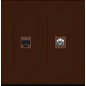 1 Port Coax Cable TV- F-Type 1 Port Cat6 Ethernet Dual Gang Wall Plate - Brown 1 Port Coax Cable TV- F-Type 1 Port Cat6 Ethernet Dual Gang Wall Plate - Brown