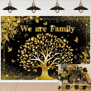 We are Family Backdrop 8x6FT Black Gold Family Reunion Photography Background Family Tree Banner for Welcome to Our Family Members Gathering Party Decorations Supplies Photo Props We are Family Backdrop 8x6FT Black Gold Family Reunion Photography Background Family Tree Banner for Welcome to Our Family Members Gathering Party Decorations Supplies Photo Props