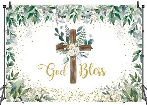 Eucalyptus God Bless Greenery Wooden Cross Baptism Backdrop 8x6FT Eucalyptus God Bless Photography Background First Holy Communion Party Decoration Eucalyptus God Bless Greenery Wooden Cross Baptism Backdrop 8x6FT Eucalyptus God Bless Photography Background First Holy Communion Party Decoration