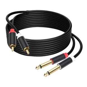 Dual 1/4 TS to Dual RCA Stereo Audio Interconnect Cable 16FT, Gold Plated Copper Shell Heavy Duty 2X6.35mm Male TS to 2 RCA Male Adapter Cable Dual 1/4 TS to Dual RCA Stereo Audio Interconnect Cable 16FT, Gold Plated Copper Shell Heavy Duty 2X6.35mm Male TS to 2 RCA Male Adapter Cable