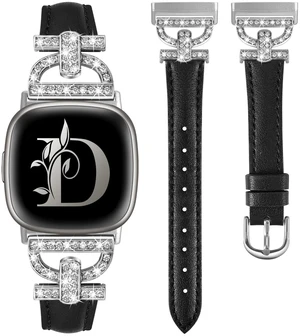 Leather Bands Compatible with Fitbit Versa 4/Versa 3/Sense 2/Sense Band for Women, Dressy Bling Slim Leather Strap with D-shaped Diamonds Metal Buckle for Versa 4 Leather Bands Compatible with Fitbit Versa 4/Versa 3/Sense 2/Sense Band for Women, Dressy Bling Slim Leather Strap with D-shaped Diamonds Metal Buckle for Versa 4