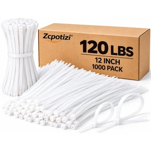 White Zip Ties 12 Inch Heavy Duty 120 Pounds Tensile Strength UV Resistant Cable Ties Self Locking Wide Industrial 12" Zipties Bulk Nylon Wire Ties Wraps 0.3 Inch Width Outdoor Use 1000 Pack White Zip Ties 12 Inch Heavy Duty 120 Pounds Tensile Strength UV Resistant Cable Ties Self Locking Wide Industrial 12" Zipties Bulk Nylon Wire Ties Wraps 0.3 Inch Width Outdoor Use 1000 Pack