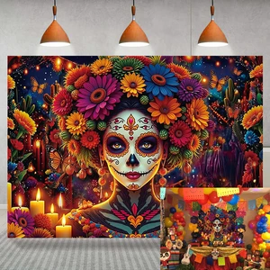Day of the Dead Backdrop Mexican Fiesta Colorful Sugar Skull Woman Flowers Candles Photography Background Dia De Los Muertos Altar Ofrenda Party Decorations Supplies Fiesta Banner 8x6FT Day of the Dead Backdrop Mexican Fiesta Colorful Sugar Skull Woman Flowers Candles Photography Background Dia De Los Muertos Altar Ofrenda Party Decorations Supplies Fiesta Banner 8x6FT