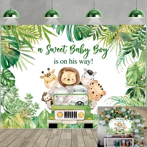 Jungle Animals Baby Shower Backdrop A Sweet Baby Boy is On His Way Photography Background Boys Baby Shower Photoshoot Wild Zoo Party Green Leaves Cake Table Decor 8x6FT Jungle Animals Baby Shower Backdrop A Sweet Baby Boy is On His Way Photography Background Boys Baby Shower Photoshoot Wild Zoo Party Green Leaves Cake Table Decor 8x6FT