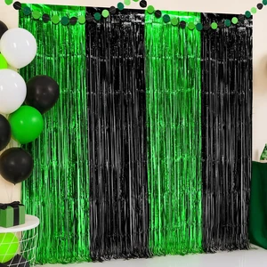 Green and Black Fringe Backdrop Curtains - Pack of 4 Black and Green Party Decorations Golf Party Decorations, Birthday, Bachelorette, Wedding, Green Halloween decor Green and Black Fringe Backdrop Curtains - Pack of 4 Black and Green Party Decorations Golf Party Decorations, Birthday, Bachelorette, Wedding, Green Halloween decor