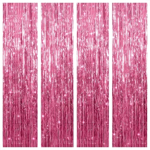 Hot Pink Metallic Fringe Party Backdrop Curtain Set, Pack of 4 Perfect hot pink birthday decorations and hot pink party decorations for any pastel or soft-toned celebration event Hot Pink Metallic Fringe Party Backdrop Curtain Set, Pack of 4 Perfect hot pink birthday decorations and hot pink party decorations for any pastel or soft-toned celebration event