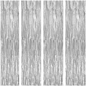 Silver Metallic Foil Fringe Party Backdrop Curtain, Pack of 4 Perfect silver party decorations and disco party decorations for any glamorous, sparkling metallic themed celebration event Silver Metallic Foil Fringe Party Backdrop Curtain, Pack of 4 Perfect silver party decorations and disco party decorations for any glamorous, sparkling metallic themed celebration event