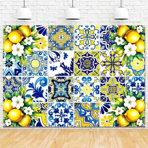 7x5ft Blue Yellow Lemon Backdrop Party Decorations Summer Italian Blue Tiles Capri Lemon Themed Party Decor for Bridal Shower Birthday Photography Background Photo Booth Props 7x5ft Blue Yellow Lemon Backdrop Party Decorations Summer Italian Blue Tiles Capri Lemon Themed Party Decor for Bridal Shower Birthday Photography Background Photo Booth Props