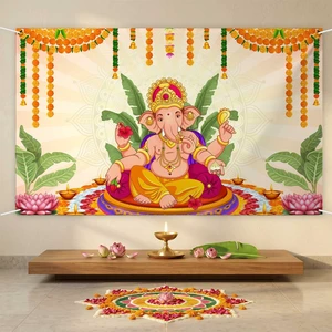 Pooja Ganpati Decoration Banner Indian Puja Cloth Items Backdrop Traditional Chatiya Ganesh Mehndi Photography Background Wedding Festival Party Marigold Garlands Photo Booth 70.8x35.4inch Pooja Ganpati Decoration Banner Indian Puja Cloth Items Backdrop Traditional Chatiya Ganesh Mehndi Photography Background Wedding Festival Party Marigold Garlands Photo Booth 70.8x35.4inch