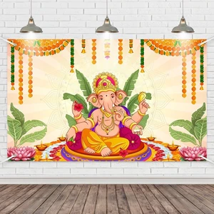 Pooja Ganpati Decoration Banner Indian Puja Cloth Items Backdrop Traditional Chatiya Ganesh Mehndi Photography Background Wedding Festival Party Marigold Garlands Photo Booth 70.8x43.3inch Pooja Ganpati Decoration Banner Indian Puja Cloth Items Backdrop Traditional Chatiya Ganesh Mehndi Photography Background Wedding Festival Party Marigold Garlands Photo Booth 70.8x43.3inch