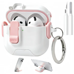 for AirPods 5/4 Case (2026/2024), with Lock & Phone Stand & Cute Automatic Snap Switch Secure Cover with Cleaner Kit & Carabiner Keychain & Braided Lanyard (Pink, Airpods 5/4) for AirPods 5/4 Case (2026/2024), with Lock & Phone Stand & Cute Automatic Snap Switch Secure Cover with Cleaner Kit & Carabiner Keychain & Braided Lanyard (Pink, Airpods 5/4)