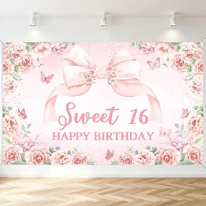 Sweet 16 Birthday Banner for Girls Pink 16th Birthday Backdrop 6 x 3.6 ft, Pink Floral Bow Sweet 16 Birthday Decorations Sweet Sixteen Photo Background Girls Happy 16th Bday Party Supplies Sweet 16 Birthday Banner for Girls Pink 16th Birthday Backdrop 6 x 3.6 ft, Pink Floral Bow Sweet 16 Birthday Decorations Sweet Sixteen Photo Background Girls Happy 16th Bday Party Supplies