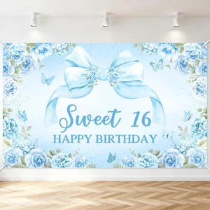 Sweet 16 Birthday Banner for Girls Blue 16th Birthday Backdrop 6 x 3.6 ft, Blue Floral Bow Sweet 16 Birthday Decorations Sweet Sixteen Photo Background Girls Happy 16th Bday Party Supplies Sweet 16 Birthday Banner for Girls Blue 16th Birthday Backdrop 6 x 3.6 ft, Blue Floral Bow Sweet 16 Birthday Decorations Sweet Sixteen Photo Background Girls Happy 16th Bday Party Supplies