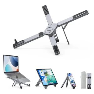 Portable Laptop Stand for Travel & Desk, Foldable 3-in-1 PN1, Gray Aluminum Alloy, 5 Adjustable Heights, Up to 17" Laptops, Tablets & Phones, 5kg Capacity, Silicone Pads, Storage Pouch Portable Laptop Stand for Travel & Desk, Foldable 3-in-1 PN1, Gray Aluminum Alloy, 5 Adjustable Heights, Up to 17" Laptops, Tablets & Phones, 5kg Capacity, Silicone Pads, Storage Pouch