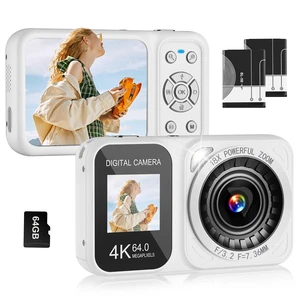 Digital Camera, 4K 64MP Dual Screens Camera, 18X Zoom, Point and Shoot Digital Camera with 64GB TF Card & 2 Batteries, Portable Rechargeable Small Camera for Kids Teens Adult (White) Digital Camera, 4K 64MP Dual Screens Camera, 18X Zoom, Point and Shoot Digital Camera with 64GB TF Card & 2 Batteries, Portable Rechargeable Small Camera for Kids Teens Adult (White)