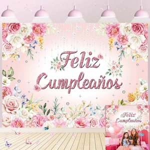 Feliz cumpleaños Backdrop Pink Floral Glitter Happy Birthday Photography Background Women Girl Birthday Party Decorations Banner Photo Props (7x5FT) Feliz cumpleaños Backdrop Pink Floral Glitter Happy Birthday Photography Background Women Girl Birthday Party Decorations Banner Photo Props (7x5FT)