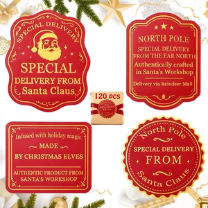 120 Pcs Christmas Gift Tag Stickers Self Adhesive North Pole Tags Gift from Santa Claus Tag Stickers, 4 Styles, Xmas North Pole Gift Tags, Gold Foil Sticker, Stickers for Present Wrapping 120 Pcs Christmas Gift Tag Stickers Self Adhesive North Pole Tags Gift from Santa Claus Tag Stickers, 4 Styles, Xmas North Pole Gift Tags, Gold Foil Sticker, Stickers for Present Wrapping