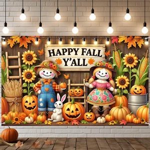 Happy Fall Y'all Banner Scarecrow Pumpkin Backdrop 71 x 43 Inch Happy Fall Scarecrow Banner, Jack O Lantern Pumpkin Farm Background, Thanksgiving Party Decor for Porch and Photo Booth Happy Fall Y'all Banner Scarecrow Pumpkin Backdrop 71 x 43 Inch Happy Fall Scarecrow Banner, Jack O Lantern Pumpkin Farm Background, Thanksgiving Party Decor for Porch and Photo Booth