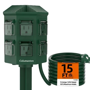 Outdoor Power Stake with 15ft Extension Cord Waterproof, Outdoor Power Strip with Covers, 6 Grounded Outlets for Christmas Lights, 15A/1875W, ETL Listed Outdoor Power Stake with 15ft Extension Cord Waterproof, Outdoor Power Strip with Covers, 6 Grounded Outlets for Christmas Lights, 15A/1875W, ETL Listed