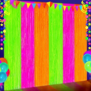 Glow in The Dark Party Supplies 4 Pack Neon Party Decorations Foil Fringe Curtains 3.3x6.6 ft Fluorescent Green Pink Orange Tinsel Streamers Glow Backdrop Photo Props Glow in The Dark Party Supplies 4 Pack Neon Party Decorations Foil Fringe Curtains 3.3x6.6 ft Fluorescent Green Pink Orange Tinsel Streamers Glow Backdrop Photo Props