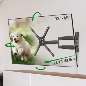 21'' Long TV Wall Mount, 13-65 inch Full Motion Articulating - 4 Movement Premium Flat/Curved Screen Bracket, Holds up to 80lbs, Extremely Extendable, Fits LED OLED LCD 21'' Long TV Wall Mount, 13-65 inch Full Motion Articulating - 4 Movement Premium Flat/Curved Screen Bracket, Holds up to 80lbs, Extremely Extendable, Fits LED OLED LCD