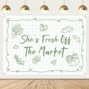 She's Fresh Off The Market Backdrop Farmer Market Bridal Shower Decor 7x5ft Green Vegetable Fruit Flower Theme, Vinyl, 210x150cm, for Women, Bachelorette Party, Engagement, Garden Farm Party She's Fresh Off The Market Backdrop Farmer Market Bridal Shower Decor 7x5ft Green Vegetable Fruit Flower Theme, Vinyl, 210x150cm, for Women, Bachelorette Party, Engagement, Garden Farm Party