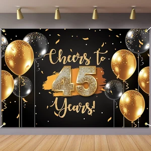 Black Gold Cheers to 45 Years Backdrop Banner Happy 45th Birthday Balloon Background Decorations for Women Men Her Him Anniversary Photography Party Supplies Black Gold Cheers to 45 Years Backdrop Banner Happy 45th Birthday Balloon Background Decorations for Women Men Her Him Anniversary Photography Party Supplies