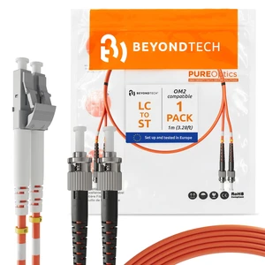 1m (3.28ft) LC to ST Fiber Patch Cable UPC Multimode Duplex Fiber Optic Cable 50/125µm core, Compatible with OM2 LSZH PUREOptics Series 1m (3.28ft) LC to ST Fiber Patch Cable UPC Multimode Duplex Fiber Optic Cable 50/125µm core, Compatible with OM2 LSZH PUREOptics Series