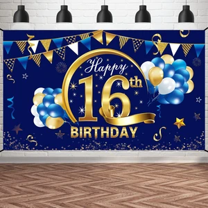 16th Birthday Decorations for Boys, Happy 16th Bday Banner Poster Happy 16th Birthday Backdrop Party Supplies, Photo Background for Celebration, Blue Gold Design 16th Birthday Decorations for Boys, Happy 16th Bday Banner Poster Happy 16th Birthday Backdrop Party Supplies, Photo Background for Celebration, Blue Gold Design