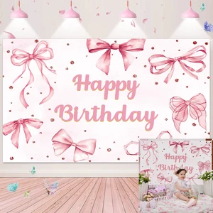 Pink Bow Happy Birthday Backdrop Coquette Birthday Party Photography Background for Girls Women Cute Bachelorette Party Baby Shower Decoration Banner (82x59 inch (7x5FT)) Pink Bow Happy Birthday Backdrop Coquette Birthday Party Photography Background for Girls Women Cute Bachelorette Party Baby Shower Decoration Banner (82x59 inch (7x5FT))