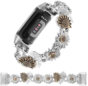 Stretchy Metal Bracelet Bands Compatible with Fitbit Charge 5/ Charge 6 Band, Women Fancy Elastic Sunflower Heart Dressy Stainless Replacement Wristband Strap for Charge 5/ Charge 6 Fitness Tracker Stretchy Metal Bracelet Bands Compatible with Fitbit Charge 5/ Charge 6 Band, Women Fancy Elastic Sunflower Heart Dressy Stainless Replacement Wristband Strap for Charge 5/ Charge 6 Fitness Tracker