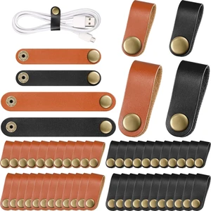52 Pieces PU Leather Cable Straps, Black, Brown 52 Pieces PU Leather Cable Straps, Black, Brown