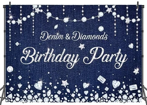 Navy Blue Denim and Diamonds Birthday Party Backdrop 8x6ft Diamonds Happy Birthday Denim Photography Background Banner Party Decorations Navy Blue Denim and Diamonds Birthday Party Backdrop 8x6ft Diamonds Happy Birthday Denim Photography Background Banner Party Decorations