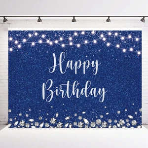 Royal Blue and Silver Glitter Spots Happy Birthday Backdrop 7x5FT Glitter Diamond Birthday Decor, Birthday Party Backdrop, Polyester, 4 Copper Grommets, HD Print, Reusable Royal Blue and Silver Glitter Spots Happy Birthday Backdrop 7x5FT Glitter Diamond Birthday Decor, Birthday Party Backdrop, Polyester, 4 Copper Grommets, HD Print, Reusable