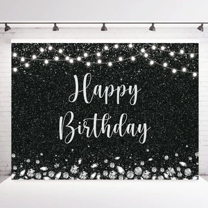 Black and Silver Glitter Spots Happy Birthday Backdrop 7x5FT Glitter Diamond Birthday Decor, Birthday Party Backdrop, Lightweight Vinyl Material, Easy to Suspend & Wipe Clean Black and Silver Glitter Spots Happy Birthday Backdrop 7x5FT Glitter Diamond Birthday Decor, Birthday Party Backdrop, Lightweight Vinyl Material, Easy to Suspend & Wipe Clean