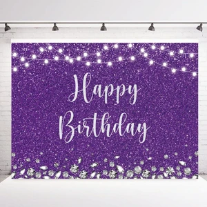 Purple and Silver Glitter Spots Happy Birthday Backdrop 7x5FT Glitter Diamond Birthday Decor, Birthday Party Backdrop, Polyester, 4 Copper Grommets, HD Print, Reusable Purple and Silver Glitter Spots Happy Birthday Backdrop 7x5FT Glitter Diamond Birthday Decor, Birthday Party Backdrop, Polyester, 4 Copper Grommets, HD Print, Reusable
