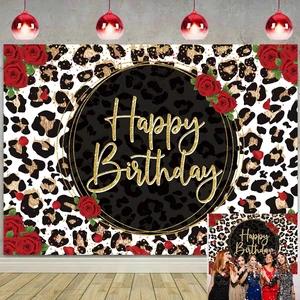 Leopard Print Happy Birthday Backdrop 8x6FT Gold Glitter Cheetah Print Red Rose Flowers Photography Background,Women Baby Shower Birthday Party Decor Banner Photo Props Leopard Print Happy Birthday Backdrop 8x6FT Gold Glitter Cheetah Print Red Rose Flowers Photography Background,Women Baby Shower Birthday Party Decor Banner Photo Props