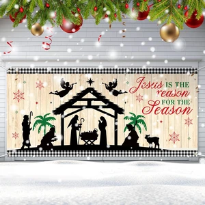Christmas Garage Door Cover 13 x 6 ft, Jesus Nativity Banner Religious Jesus Manger Scene Design, Weatherproof Material Outdoor Indoor, Easy Installation, Festive Front Yard Display Christmas Garage Door Cover 13 x 6 ft, Jesus Nativity Banner Religious Jesus Manger Scene Design, Weatherproof Material Outdoor Indoor, Easy Installation, Festive Front Yard Display