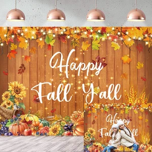 Happy Fall Y'all Banner Backdrop 8x6FT Fall Thanksgiving Party Decorations Autumn Maple Leaves Pumpkin Wood Wall Background for Photography Happy Fall Y'all Banner Backdrop 8x6FT Fall Thanksgiving Party Decorations Autumn Maple Leaves Pumpkin Wood Wall Background for Photography