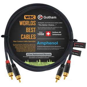3 Foot RCA Cable Pair - Gotham GAC-4/1 (Black) Star-Quad Audio Interconnect Cable with Amphenol ACPL Black Chrome Body, Gold Plated RCA Connectors - Directional 3 Foot RCA Cable Pair - Gotham GAC-4/1 (Black) Star-Quad Audio Interconnect Cable with Amphenol ACPL Black Chrome Body, Gold Plated RCA Connectors - Directional