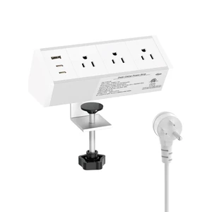Desk Clamp Power Strip 3 Outlet with 1 USB A and 2 USB C Ports, 6 ft Cord, Desk Outlet Station Fit 1.6" Tabletop Edge, ETL Listed, White(SKU# 13150102) Desk Clamp Power Strip 3 Outlet with 1 USB A and 2 USB C Ports, 6 ft Cord, Desk Outlet Station Fit 1.6" Tabletop Edge, ETL Listed, White(SKU# 13150102)