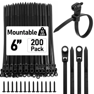 200 Pcs 6 Inch Mountable Black Zip Ties with Screw Hole 50lbs Mountable Head Cable Ties, 200 Secure Screw, Heavy Duty Nylon Straps, for Electrical HVAC Workshop, Indoor Outdoor 200 Pcs 6 Inch Mountable Black Zip Ties with Screw Hole 50lbs Mountable Head Cable Ties, 200 Secure Screw, Heavy Duty Nylon Straps, for Electrical HVAC Workshop, Indoor Outdoor