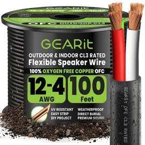 12 Gauge Speaker Wire OFC 100 ft,Speaker Cable UL CL3 Rated,Copper Wire with Polarity Mark,Audio Cable for in-Wall,Home,Car,Outdoor,Garden,Commercial Audio Systems,OFC(Black,4-Conductors) 12 Gauge Speaker Wire OFC 100 ft,Speaker Cable UL CL3 Rated,Copper Wire with Polarity Mark,Audio Cable for in-Wall,Home,Car,Outdoor,Garden,Commercial Audio Systems,OFC(Black,4-Conductors)