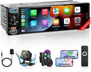 Single Din Radio Car Stereo with Wireless Apple Carplay & Android Auto, 6.5" IPS Touchscreen Car Radio with Bluetooth 1080P Backup Camera Navigation Mirror Link AM/FM USB & Type-C Fast Charging EQ SWC Single Din Radio Car Stereo with Wireless Apple Carplay & Android Auto, 6.5" IPS Touchscreen Car Radio with Bluetooth 1080P Backup Camera Navigation Mirror Link AM/FM USB & Type-C Fast Charging EQ SWC