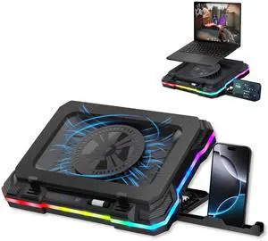 Gaming Laptop Cooling Pad with USB Hub - Boost Performance, Stay Comfortable - RGB Laptop Cooler Stand with Adjustable Height & Fan Speed, RGB, USB (C + A) Hub, for 15.6" - 19" Laptops Gaming Laptop Cooling Pad with USB Hub - Boost Performance, Stay Comfortable - RGB Laptop Cooler Stand with Adjustable Height & Fan Speed, RGB, USB (C + A) Hub, for 15.6" - 19" Laptops