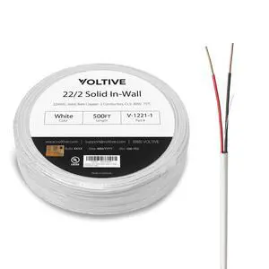 22/2 Solid Alarm Wire, in-Wall CL3, White, 500ft - 22AWG, 2 Conductors, Solid Bare Copper, UL Listed - V-1221-1 22/2 Solid Alarm Wire, in-Wall CL3, White, 500ft - 22AWG, 2 Conductors, Solid Bare Copper, UL Listed - V-1221-1