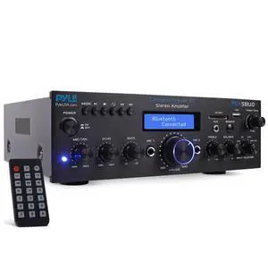 200W Audio Stereo Receiver - Wireless Bluetooth Power Amplifier Home Entertainment System w/ AUX in, USB Port, 2 Karaoke Microphone Input, Remote, Black - PDA5BU.0 200W Audio Stereo Receiver - Wireless Bluetooth Power Amplifier Home Entertainment System w/ AUX in, USB Port, 2 Karaoke Microphone Input, Remote, Black - PDA5BU.0