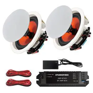 4-Inch Bluetooth Ceiling Speaker Complete System with A 2-Channel Amplifier, 240W Max Power Output Pair - Perfect for Clear Sound in Living Room, Office, Kitchen, Basement & Covered Patio 4-Inch Bluetooth Ceiling Speaker Complete System with A 2-Channel Amplifier, 240W Max Power Output Pair - Perfect for Clear Sound in Living Room, Office, Kitchen, Basement & Covered Patio